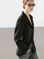 Linen blend blazer with fastening detail