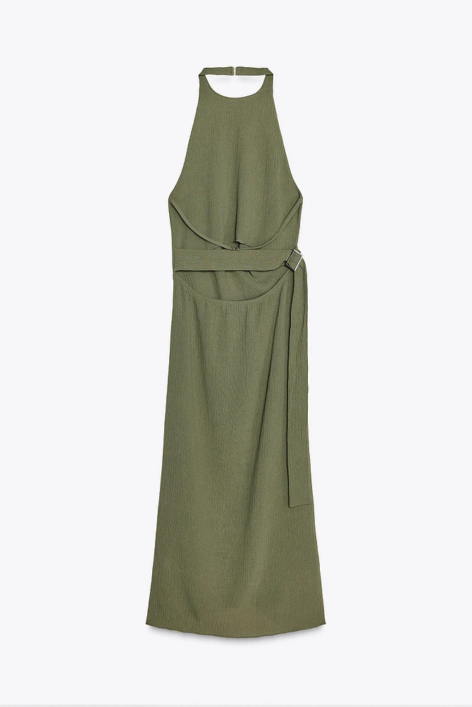 TEXTURED HALTER DRESS