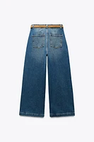 Z1975 BELTED HIGH RISE CROPPED WIDE LEG JEANS