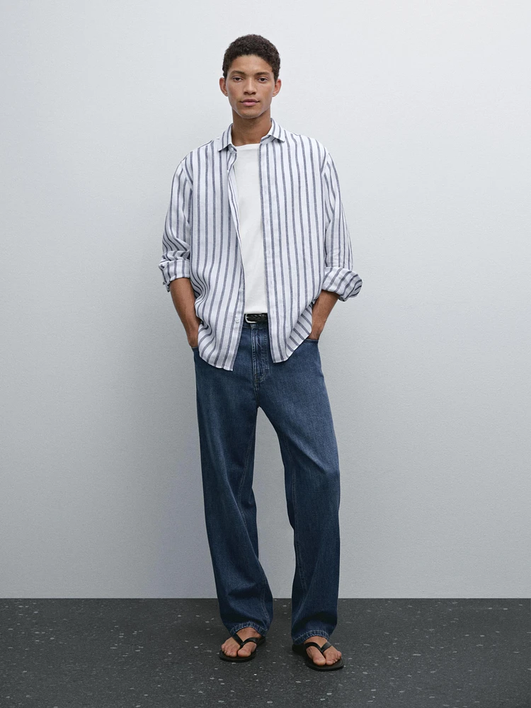 Chemise lin regular à rayures