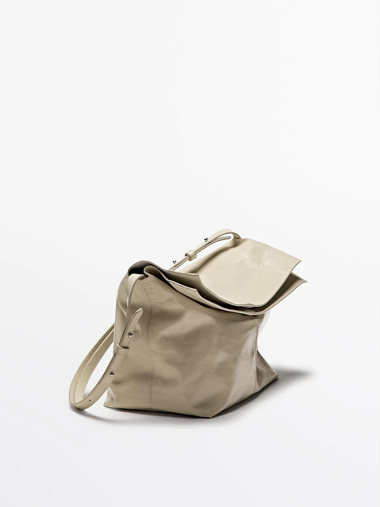 Crackled nappa leather flap bag