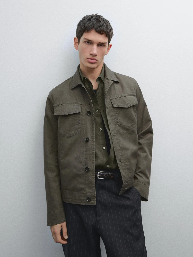 Cotton and linen jacket with pockets