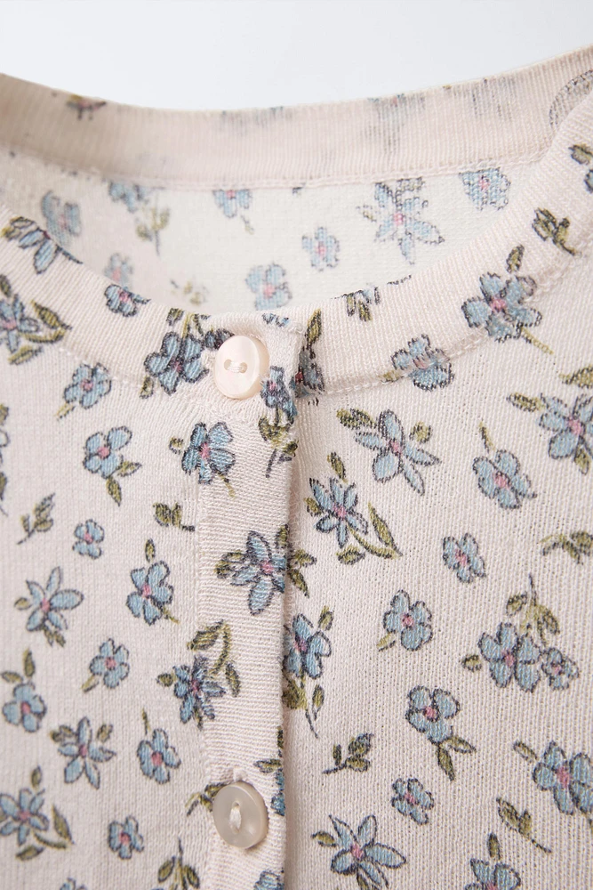 GILET EN MAILLE FINE À IMPRIMÉ FLEURI