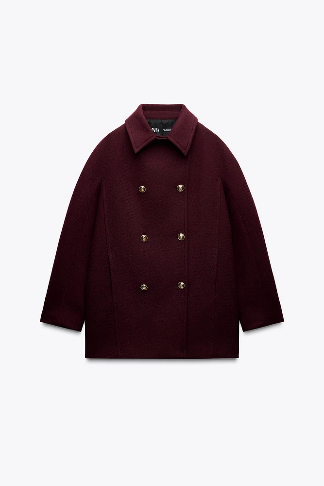 DOUBLE BREASTED WOOL BLEND KNIT COAT