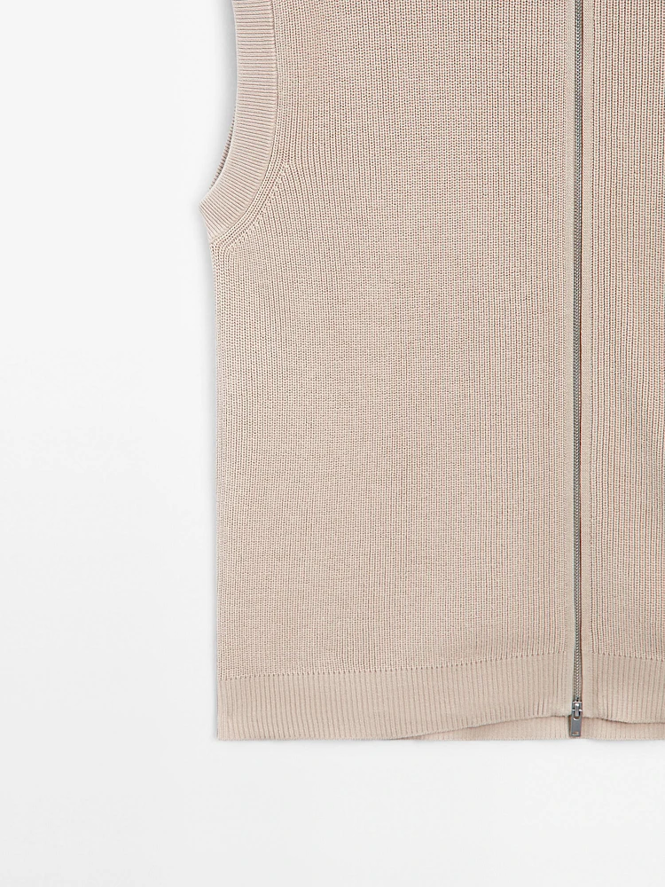 Veste sans manches en maille de coton à fermeture Éclair