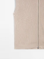 Veste sans manches en maille de coton à fermeture Éclair