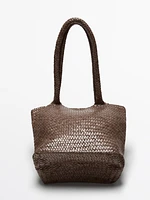 Tote bag moyen format tressé en cuir nappa