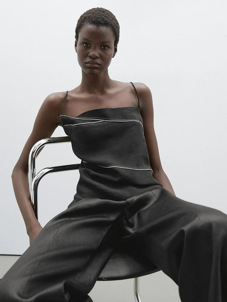 Top with contrasting topstitching