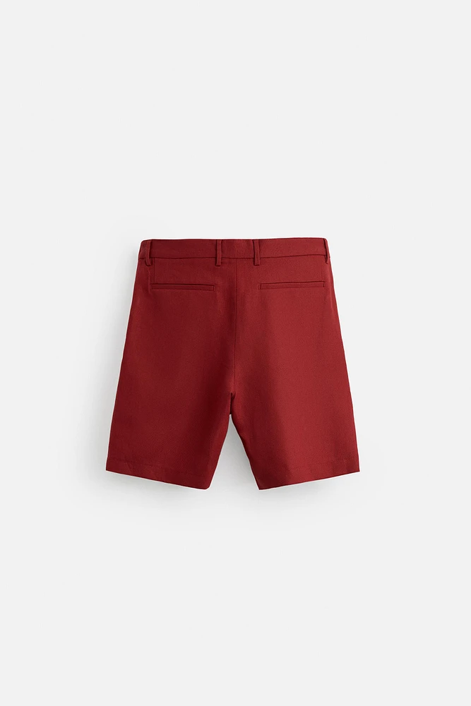 COTTON LINEN TEXTURED BERMUDA SHORTS