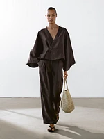 Pantalon à pinces fluide en lin mélangé
