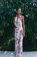 PRINTED MIDI HALTER DRESS