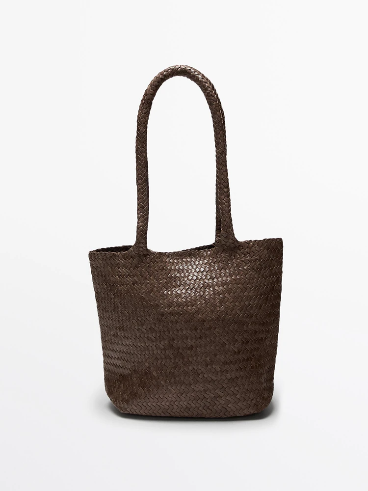 Tote bag moyen format tressé en cuir nappa