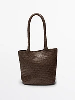 Tote bag moyen format tressé en cuir nappa