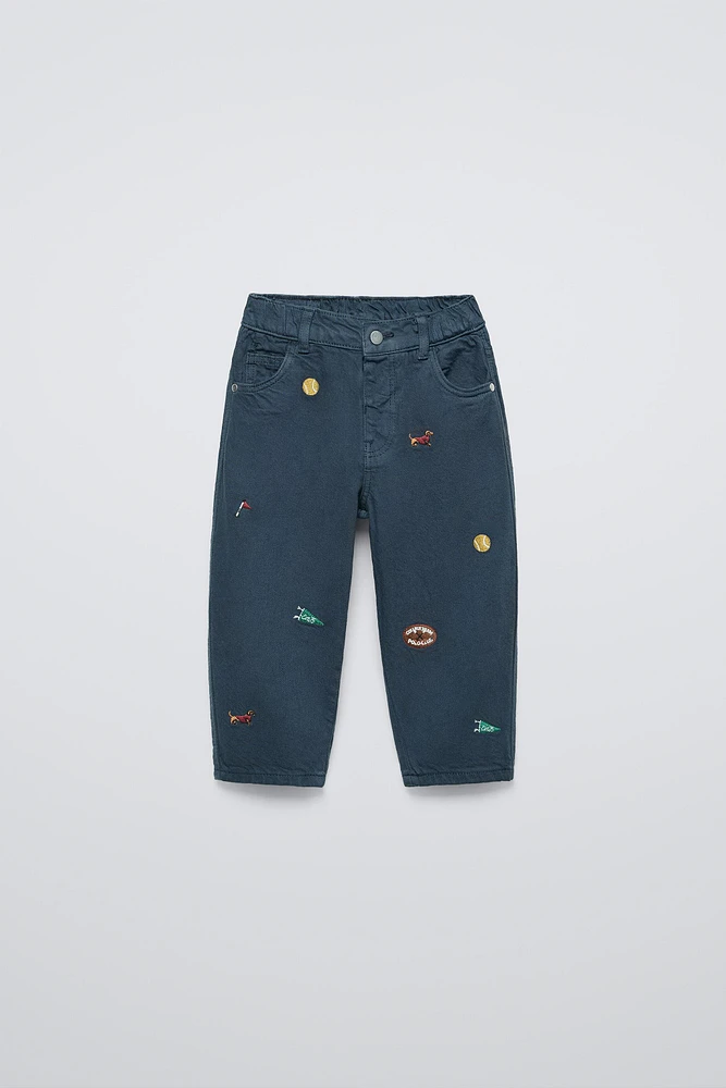 PANTALON EN SERGÉ STRAIGHT BRODÉ
