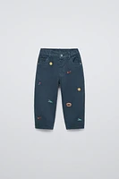 PANTALON EN SERGÉ STRAIGHT BRODÉ