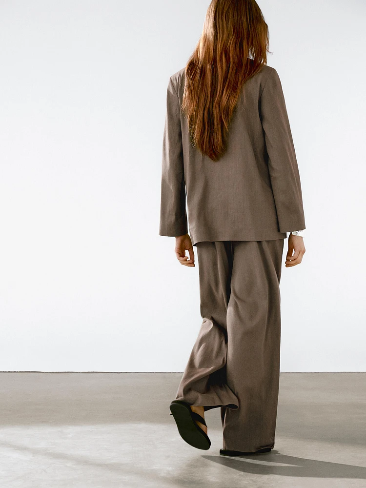 Linen blend straight-leg trousers with darts
