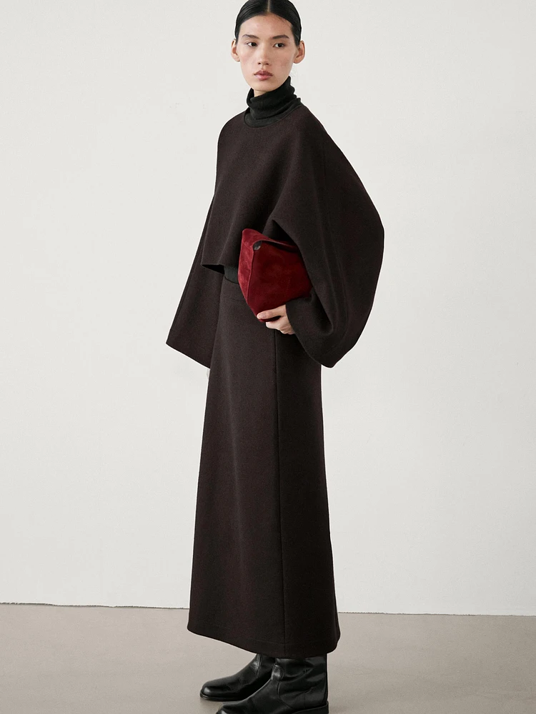 Long wool blend skirt with slit