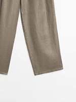 100% linen wide-leg mid-rise trousers