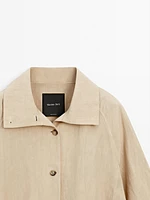 High neck linen blend bomber jacket