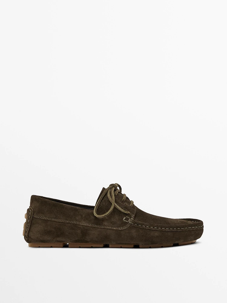 Mocassins bateau en croûte de cuir