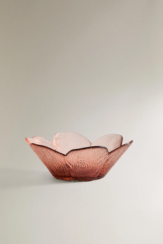 GLASS BOWL WITH RAISED FLORAL DESIGN