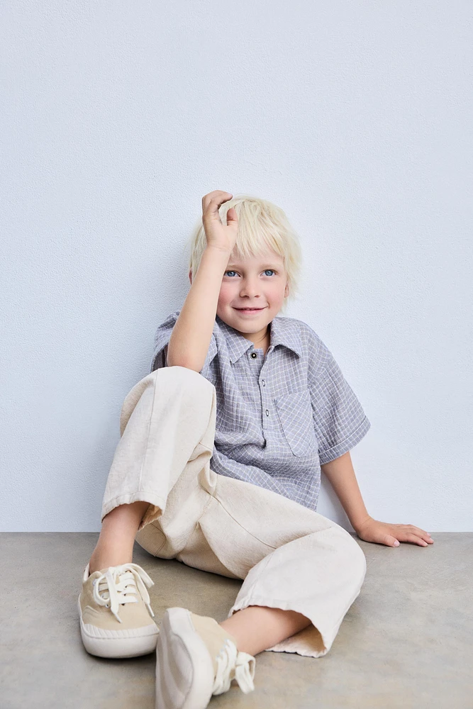 LINEN BAGGY BUTTON PANTS