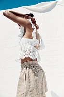 RUFFLED OPENWORK EMBROIDERY TOP