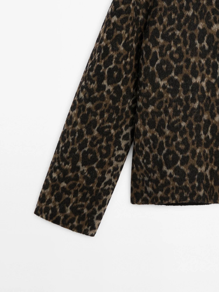 Veste courte imprimé animal en laine mélangée