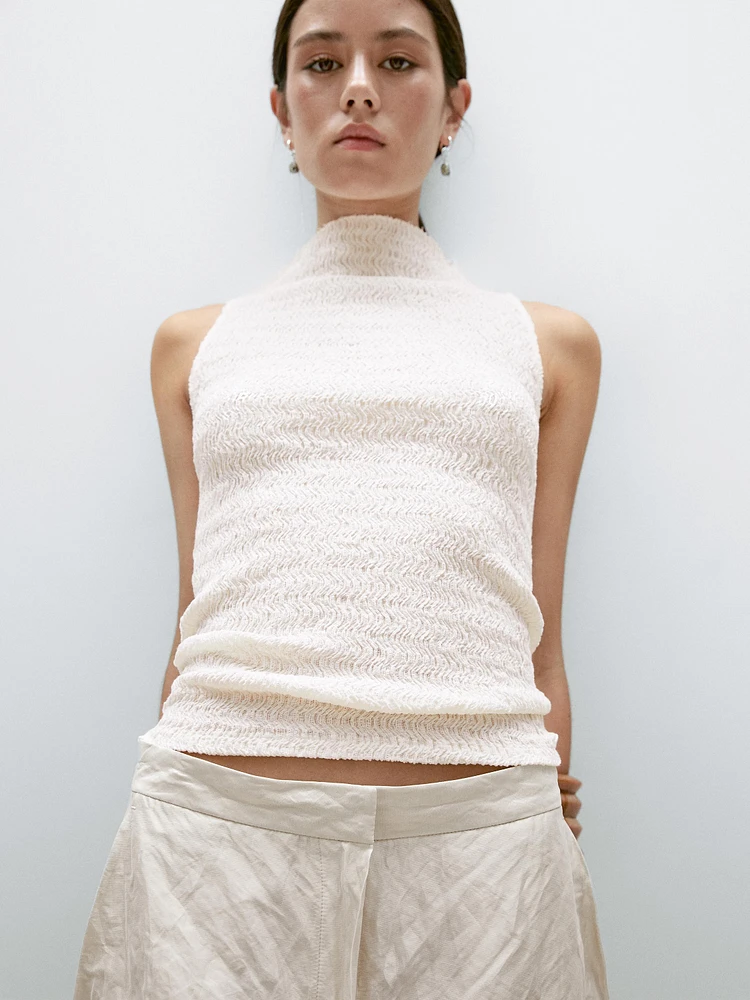 Textured cotton blend top