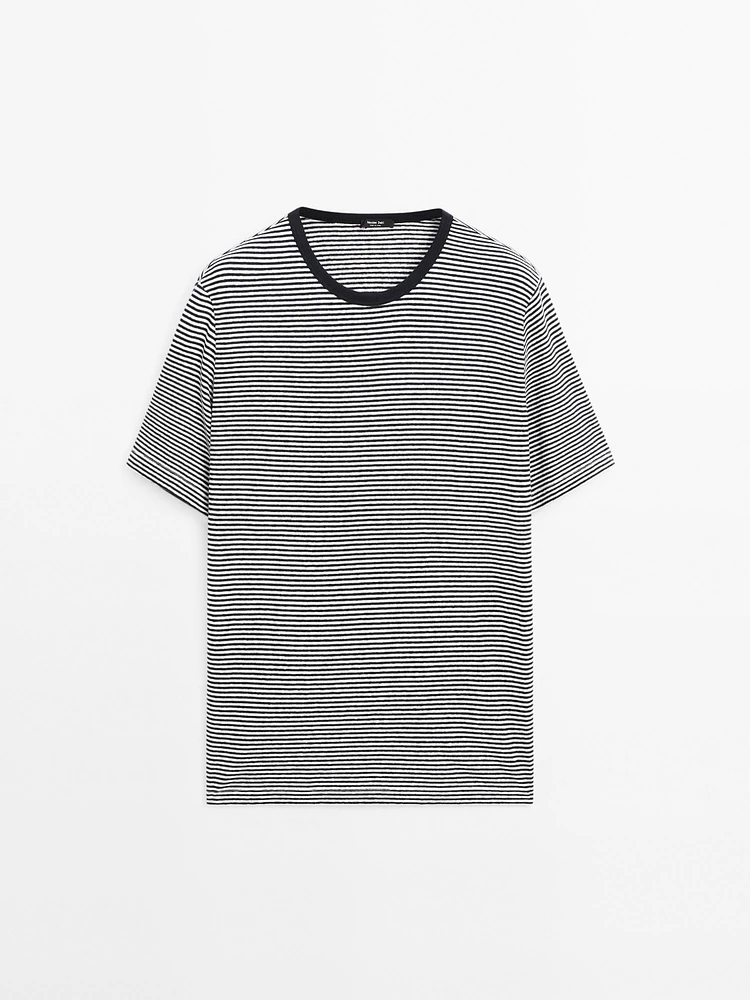 Striped linen and cotton T-shirt