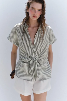 STRIPED KNOT LINEN SHIRT