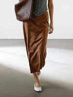 Suede leather midi skirt