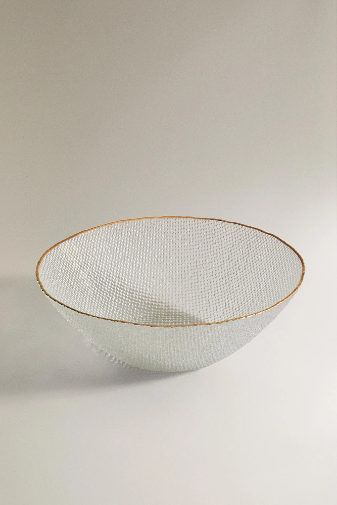 SALADIER VERRE RECYCLABLE RELIEF LISERÉ DORÉ