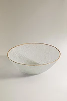SALADIER VERRE RECYCLABLE RELIEF LISERÉ DORÉ