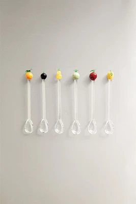 SET OF GLASS FRUIT DESSERT SPOONS (SET OF 6)