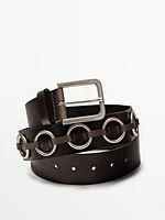 Ceinture en cuir nappa avec anneaux