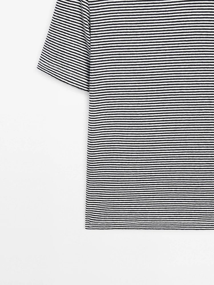 Striped linen and cotton T-shirt