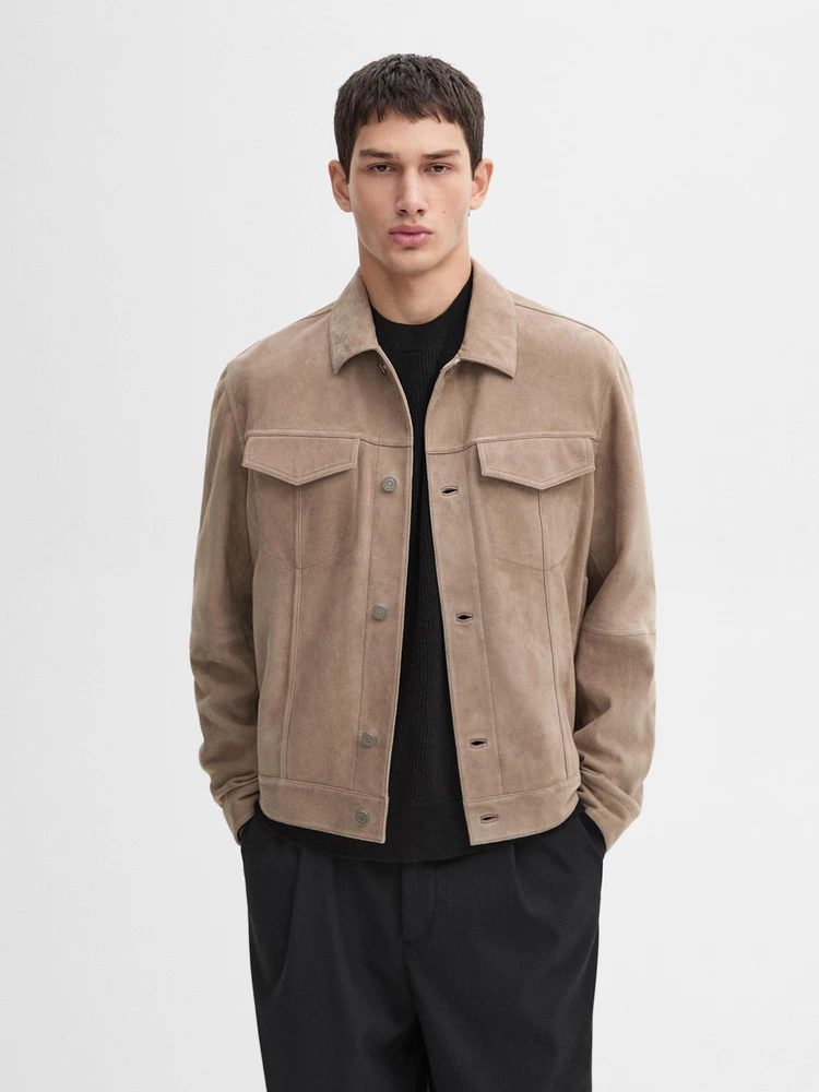 Blouson avec boutons en cuir effet daim