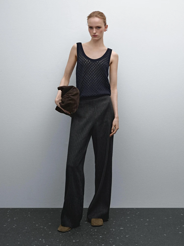 Knit openwork top with straps