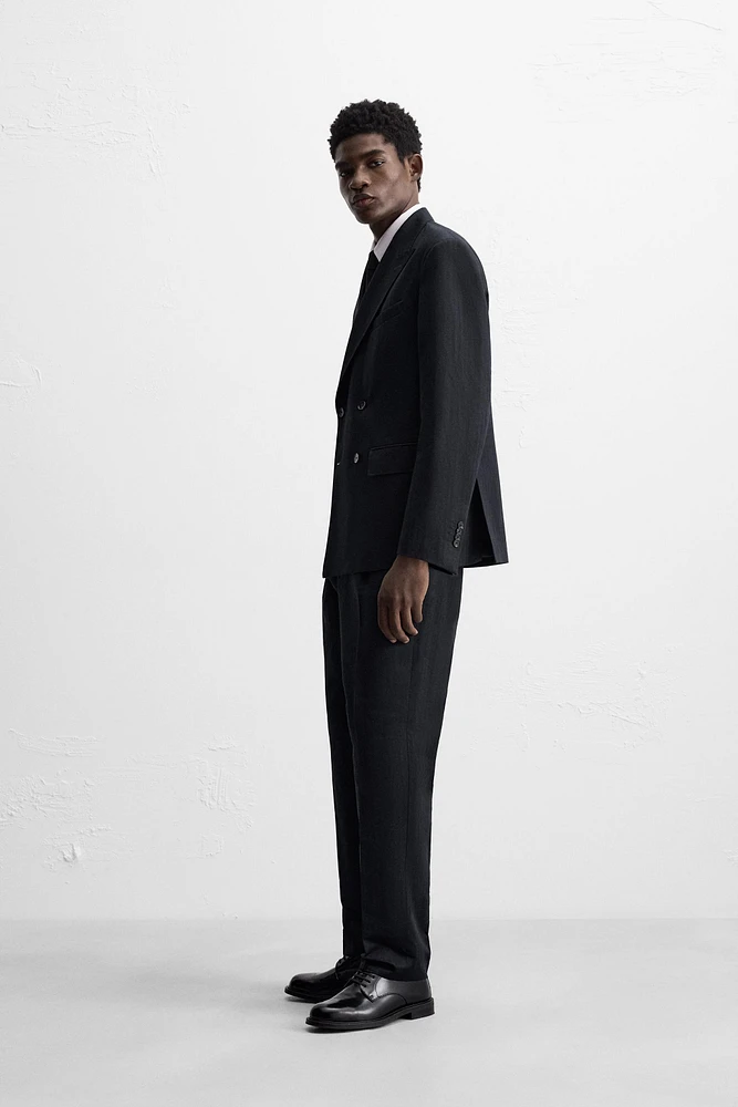 HERRINGBONE LINEN COTTON SUIT PANTS