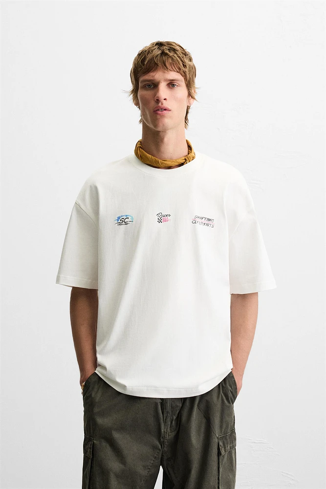 RACING WASHED PRINT T-SHIRT