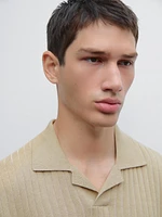 Ribbed knit short sleeve polo shirt