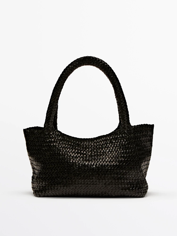 Sac tote tressé moyen format en cuir nappa