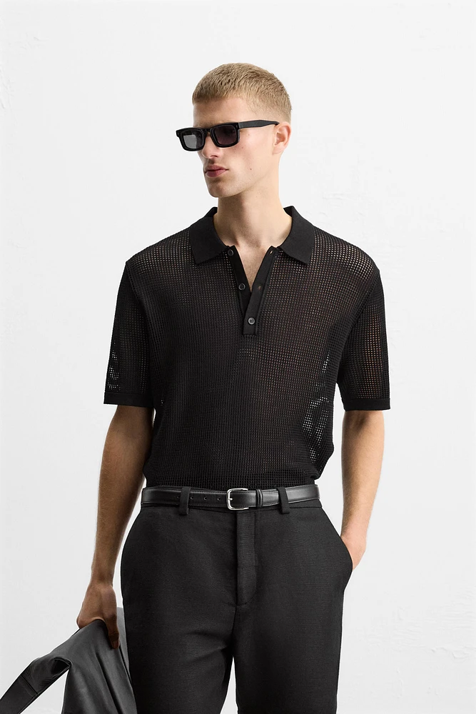 KNIT LACE POLO SHIRT