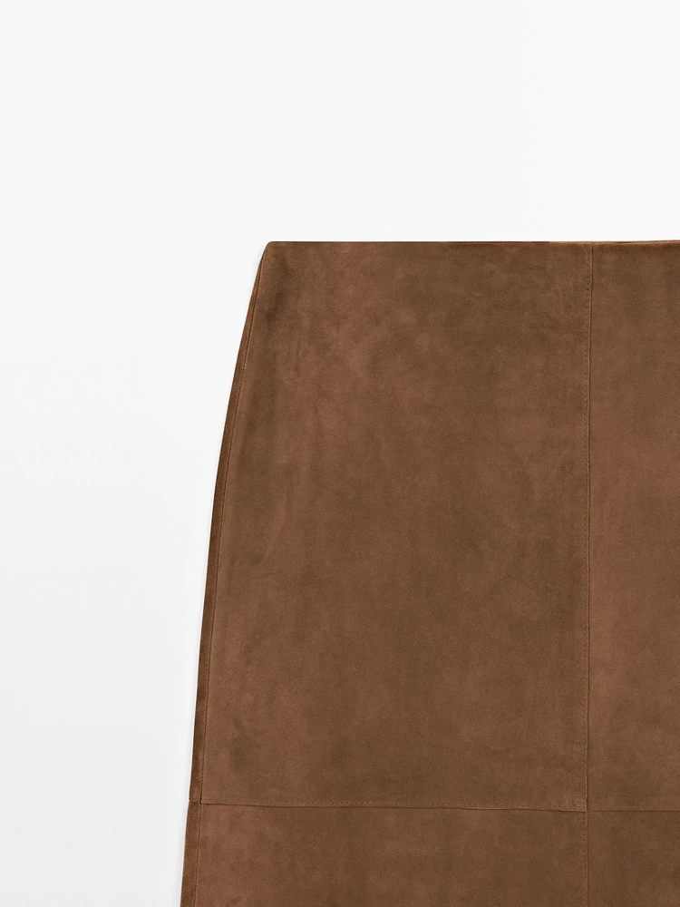Suede leather midi skirt