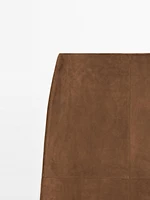 Suede leather midi skirt