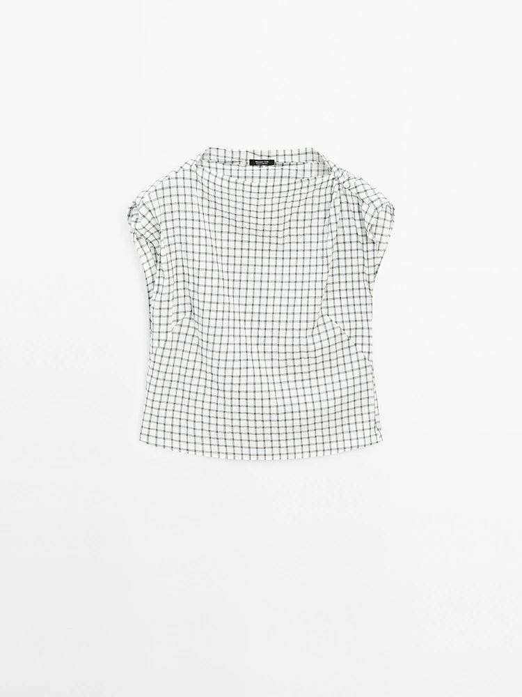 Draped neck check top
