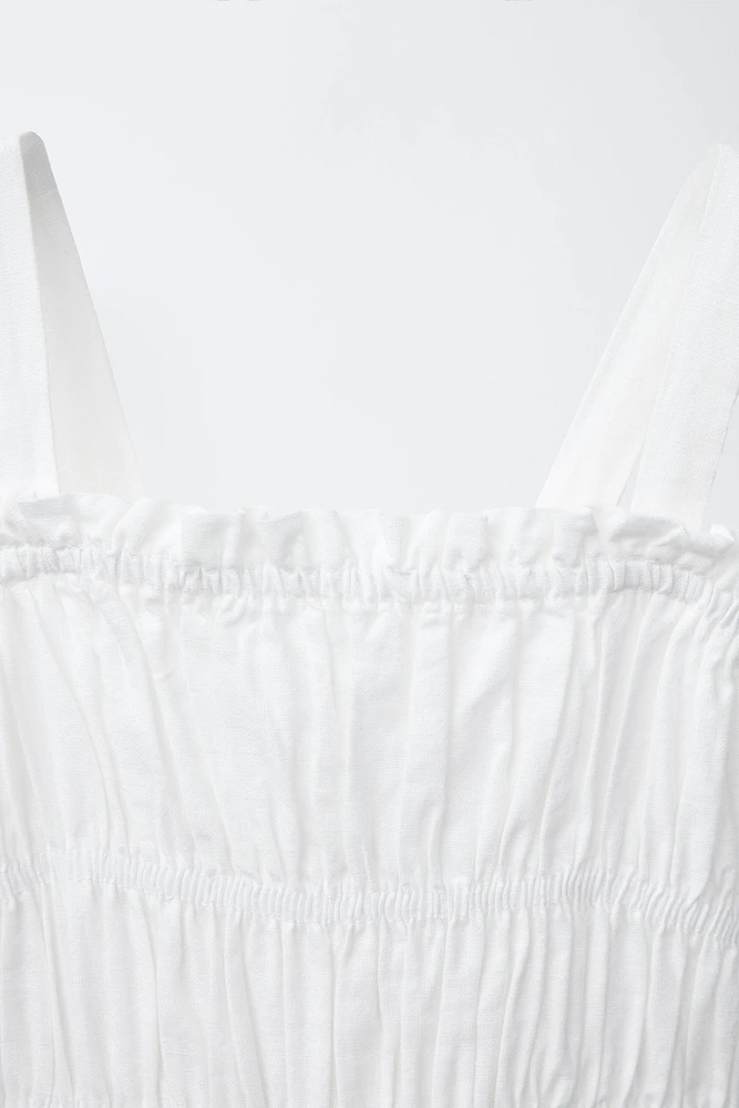 LINEN BLEND LONG JUMPSUIT WITH BOWS