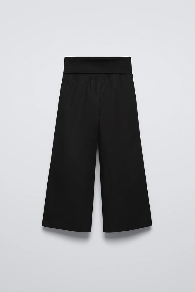 RIBBED BELTED POPLIN PANTS