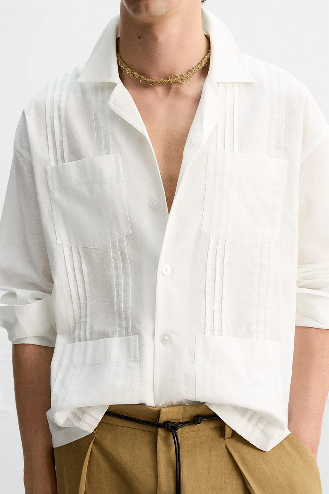 COTTON - LINEN TUCKED SHIRT